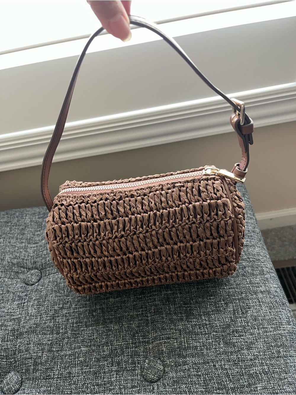 LOFT Brown Woven Mini Barrel Wristlet
